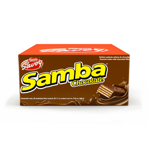SAMBA® Wafer con Relleno Sabor a Chocolate Cubierto de Chocolate Display 20 Unidades de 32 g SAMBA® Wafer con Relleno Sabor a Chocolate Cubierto de Chocolate Display 20 Unidades de 32 g