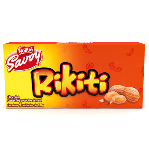 RIKITI® Chocolate con Leche y Pedacitos de Maní Display 5 Unidades de 130 g