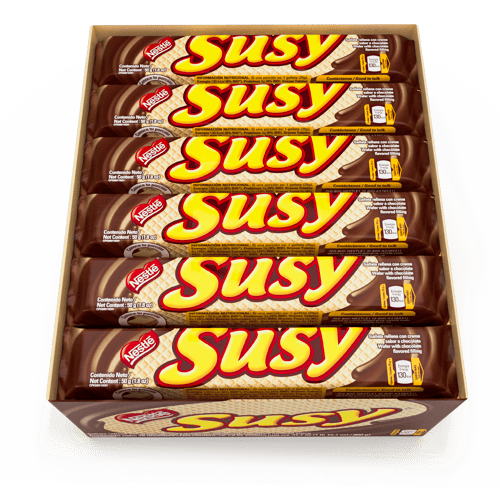 SUSY® Maxi Galleta Rellena de Crema Sabor a Chocolate Display 18 Unidades de 50 g SUSY® Maxi Galleta Rellena de Crema Sabor a Chocolate Display 18 Unidades de 50 g