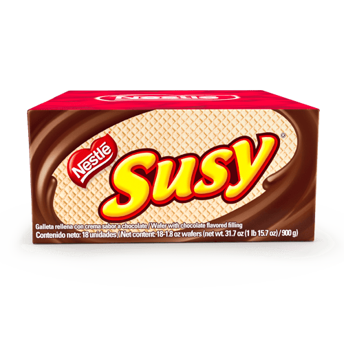 SUSY® Maxi Galleta Rellena de Crema Sabor a Chocolate Display 18 Unidades de 50 g SUSY® Maxi Galleta Rellena de Crema Sabor a Chocolate Display 18 Unidades de 50 g