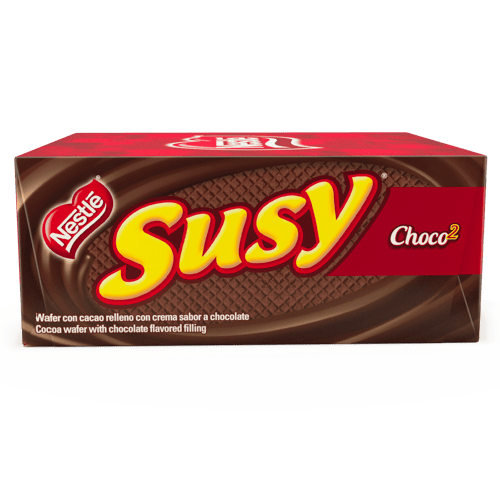 SUSY® Choco2 Wafer con Cacao Relleno con Crema Sabor a Chocolate Display 18 Unidades de 50 g