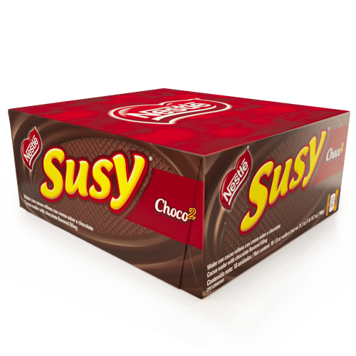 SUSY® Choco2 Wafer con Cacao Relleno con Crema Sabor a Chocolate Display 18 Unidades de 50 g