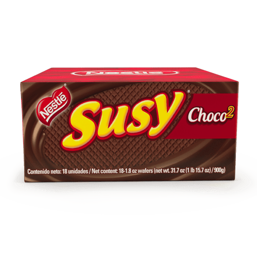 SUSY® Choco2 Wafer con Cacao Relleno con Crema Sabor a Chocolate Display 18 Unidades de 50 g
