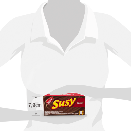 SUSY® Choco2 Wafer con Cacao Relleno con Crema Sabor a Chocolate Display 18 Unidades de 50 g