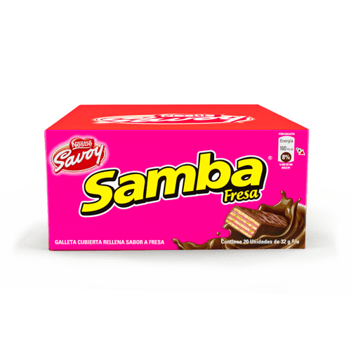SAMBA® Wafer con Relleno Sabor a Fresa Cubierto de Chocolate Display 20 Unidades de 32 g