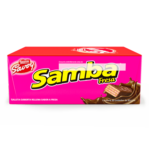 SAMBA® Wafer con Relleno Sabor a Fresa Cubierto de Chocolate Display 20 Unidades de 32 g