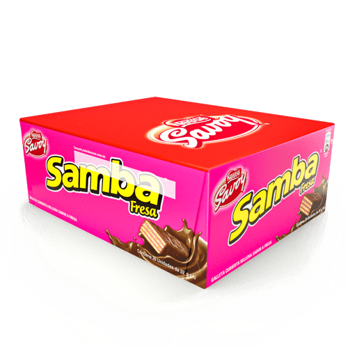 SAMBA® Wafer con Relleno Sabor a Fresa Cubierto de Chocolate Display 20 Unidades de 32 g