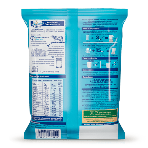 LA CAMPESINA® NutriRinde Alimento a base de leche y sólidos lácteos enriquecido 400g