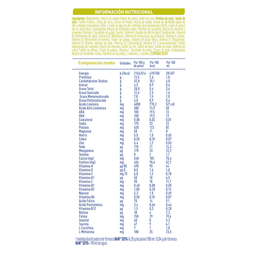 NAN® Soya Fórmula Infantil en Polvo para Lactantes desde el Nacimiento 400 g NAN® Soya Fórmula Infantil en Polvo para Lactantes desde el Nacimiento 400 g