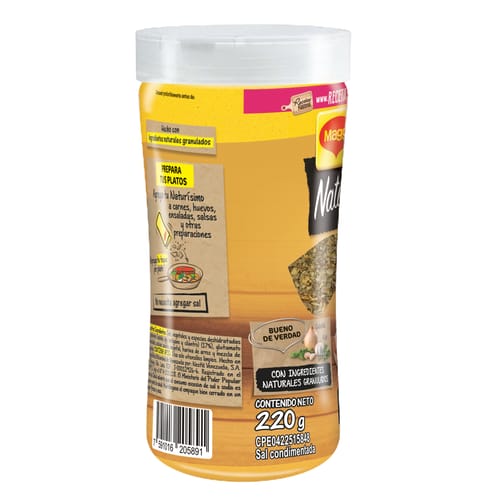 MAGGI®️ NATURISIMO Sazonador con Sal Gruesa, Ajo y Cebolla en Trocitos Botella 220 g