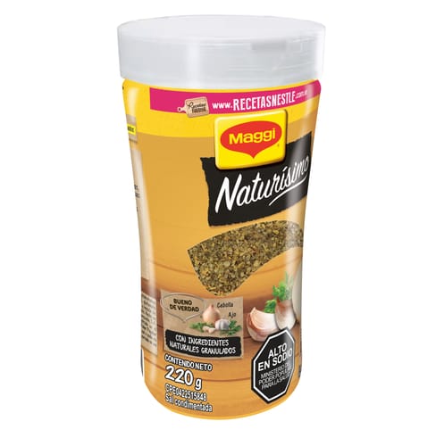 MAGGI®️ NATURISIMO Sazonador con Sal Gruesa, Ajo y Cebolla en Trocitos Botella 220 g
