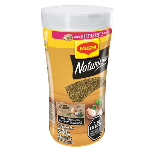 MAGGI®️ NATURISIMO Sazonador con Sal Gruesa, Ajo y Cebolla en Trocitos Botella 220 g
