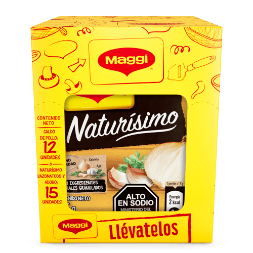 Sazonador Naturísimo con Sal Gruesa, Ajo y Cebolla en Trocitos Display 15 Sobres de 35 g Sazonador Naturísimo con Sal Gruesa, Ajo y Cebolla en Trocitos Display 15 Sobres de 35 g