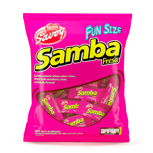SAMBA® Wafer con Relleno Sabor a Fresa Cubierto de Chocolate Bolsa de 35 Unidades de 16 g