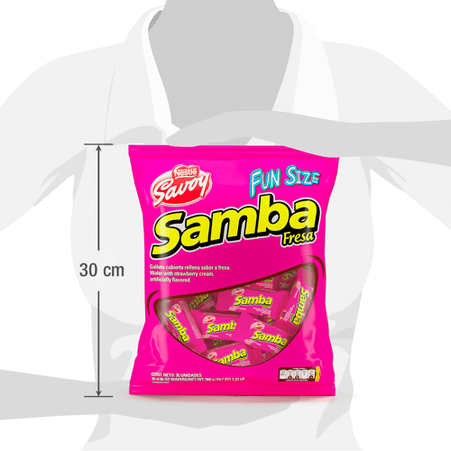 SAMBA® Wafer con Relleno Sabor a Fresa Cubierto de Chocolate Bolsa de 35 Unidades de 16 g