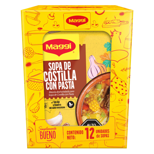 MAGGI® Sopa de Costilla con Pasta Mezcla Deshidratada Display 12 Sobres de 50 g